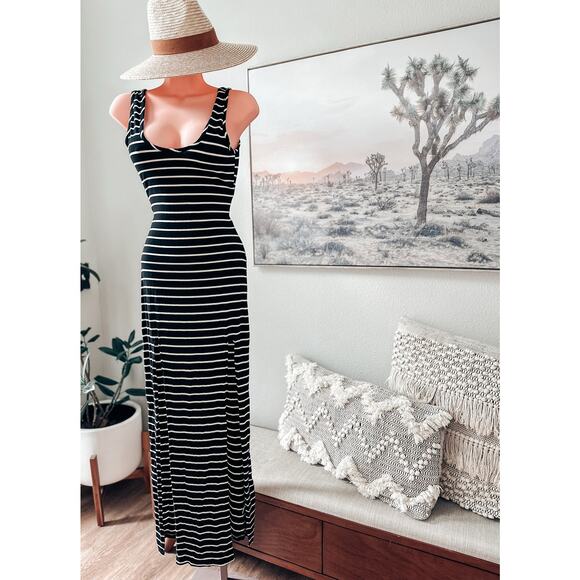 Forbidden Flirtation curve hugging double slit striped maxi dress - Picture 3 of 6